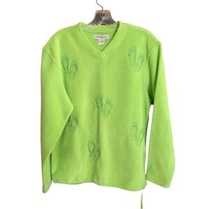 Vintage cruise wear fleece neon green flip-flop, print top so small